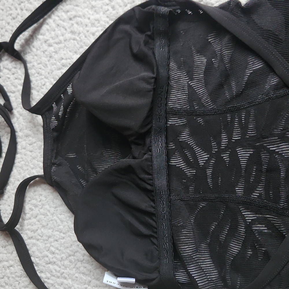 ROBIN PICCONE Sexy Black Tropical Leaf Pattern Sheer Stomach One-Piece Swimsuit - Picture 4 of 7